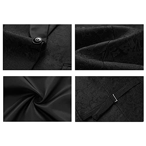 Mens Suits Regular Fit 3 Piece Skinny Tuxedo Blazer Waistcoat Pants Shawl Lapel Paisley Suits Men For Wedding Black #TOP4