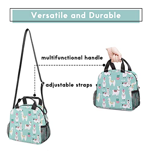 Llama Lunch Bag For Boys Girls, Reusable Insulated Lunch Box With Adjustable Shoulder Strap, Thermal Lunch Bags With Side Pocket Cooler Tote Bag For Picnic Work Office #TOP3