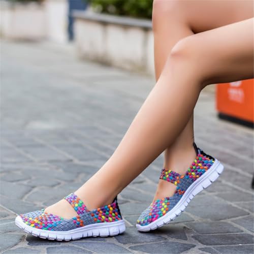 Women Elastic Woven Walking Shoes Orthopedic Shoes for Women Comfy Casual Non Slip Lightweight Breathable Flat Shoe Mary Jane Flats Nurse Slip on Sneakers Comfortable Soft Soles Footwear4