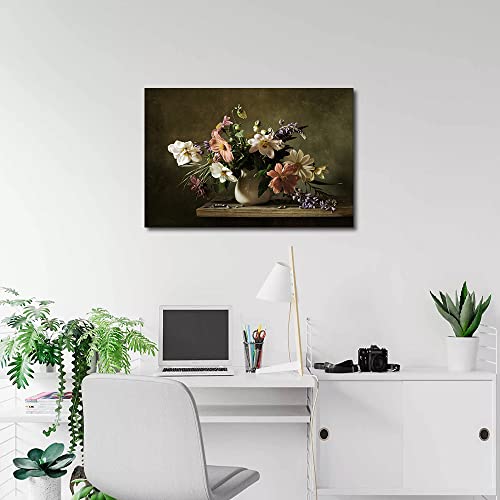 TISHIRON Still Life Flowers in Vase Painting Canvas Wall Art Modern Artwork Contemporary Wall Decor for Lving Room Bedroom Home Office Decorations Framed Ready to Hang 16" x 24" - Image 4