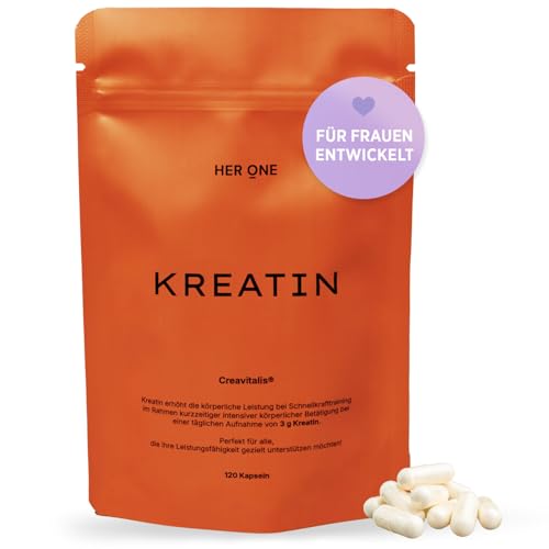 HER ONE Kreatin Monohydrat Kapseln | 120 Kapseln Hochdosiert mit Creavitalis® | Creatin Monohydrat für Frauen | Muskelaufbau & körperliche Leistung | Supplements Frauen | 100 % Vegan & Glutenfrei