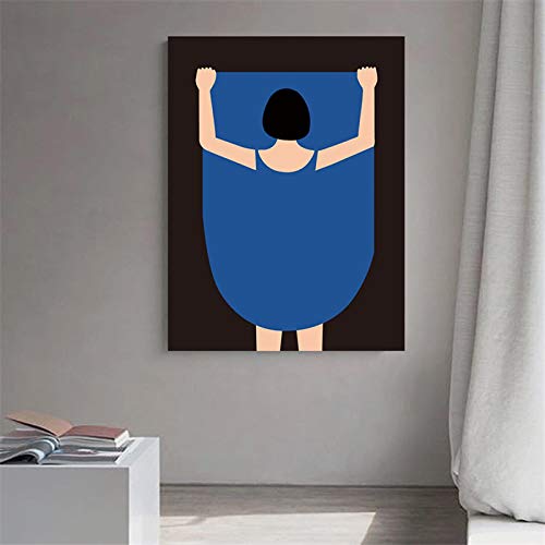 Nordic Blue Dress Girl Prints Posters Abstract Wall Art Decor Photos Art Prints Toile pour Salon Chambre Bureau Décoration Esthétique Art Mur Cover