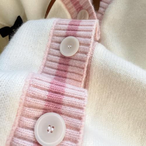 Image of ebossy Womens Kawaii Cute Bowknot Cable Knit Cardigans Sheep V Neck Button Down Slouchy Preppy Wool Blend Sweater Coat
