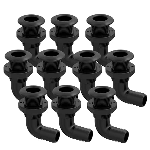 SEAFLO 3/4” 90° Angled Thru Hull Through-Hull Fitting with Built-in-Check Valve – Anti-Corrosion and Ultra-Durable for Marine, Boat, Yacht, RV, Truck - 4-Year Warranty! (3/4”, Black, 1-Pack)