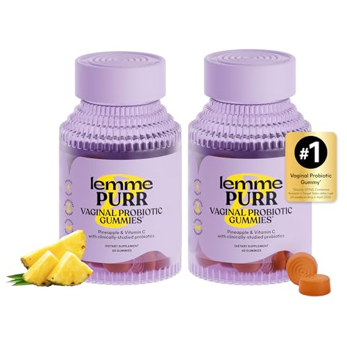 Lemme Purr Vaginal Probiotic Gummies for Women - Balanced pH Healthy Odor Yeast Balance & Flora Support + Vitamin C for Immune Health - Tasty Pineapple (60 Count) (Pack of 2)