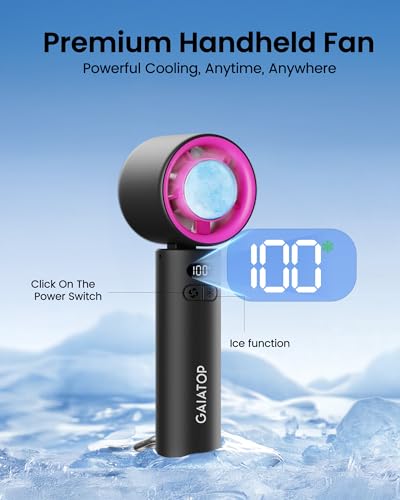 Image of Gaiatop Powerful Portable Handheld Fan, 5 Speed Strong Wind Personal Small Desk Fan Rechargeable with Lce Compress for Quick Cooling for Travel Indoor Outdoor Use (Black)