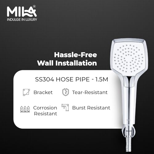 Image of Mila Vista 4-Function Hand Shower | Inner, 1st Outer, 1st & 2nd outer Spray & Full Spray Modes | Chrome Finish | Modern Design | Includes 1.5m Hose, Bracket & Installation Kit (96x92mm)
