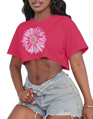 Image of Crop Tops for Women Oversized Short Sleeve T Shirts Crew Neck Cropped Tees