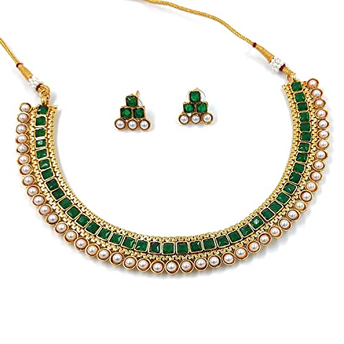 Image of I Jewels Gold Plated Traditional White Choker Necklace Jewellery Set For Women /Girls (MC119)