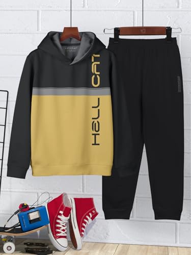 Image of HELLCAT Printed Cotton Blend Full sleeve Hoodie T-shirt Jogger Trackpant Clothing Set for Boys