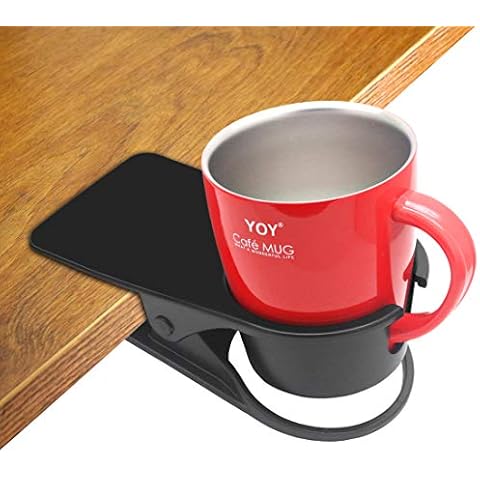 HOLLIHI Drink Cup Holder Clip - Table Desk Side Water Glass Beer Bottle Tumbler Beverage Soda Tea Coffee Mug Holder Cup Saucer Clip Design for Home Office, Black Cover