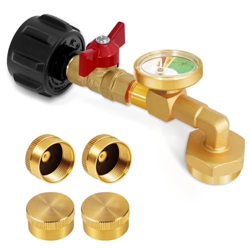 Getoolet Propane Refill Adapter for 1 lb. Tanks Propane Refill Elbow Adapter with Valve and Gauge Propane Adapter 20lb to 1lb Converter with 4 Caps for 1 Pound Propane Bottles