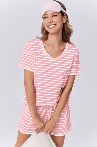 Image of Ekouaer Womens Pajamas Sets Soft 95% Cotton Pjs Short Sleeve Lounge Sets | Comfy Sleepwear Sets with pockets, ideal for Home, Mom, Party, Gifts, Daily Wear