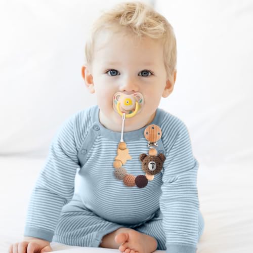 Image of Pacifier Clip, Cute Animal Pacifier Holder Clip for Boys and Girls, Most Pacifiers, Baby Teethers, Baby Shower and Baby Essentials(Bear)