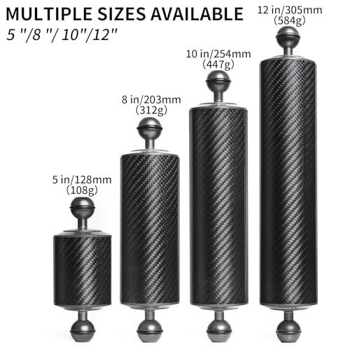 Image of Black 5 inch Carbon Fiber Underwater Float Arm (2-Pack) - Ultralight Dual 1 inch Ball Buoyancy System for Diving Tray Video Lights & Strobes