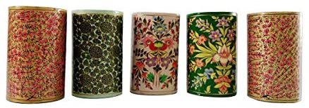 Kashmir Gallery Kashmiri Paper Mache Handicrafts Pen Stan/Holder| Height- 6 Inches, Diameter - 10 inches - Set of 5