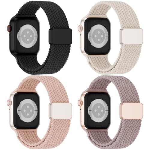 4 Pack Magnetic Braided Solo Loop Compatible with Apple Watch Band 38mm 40mm 41mm 42mm 44mm 45mm...