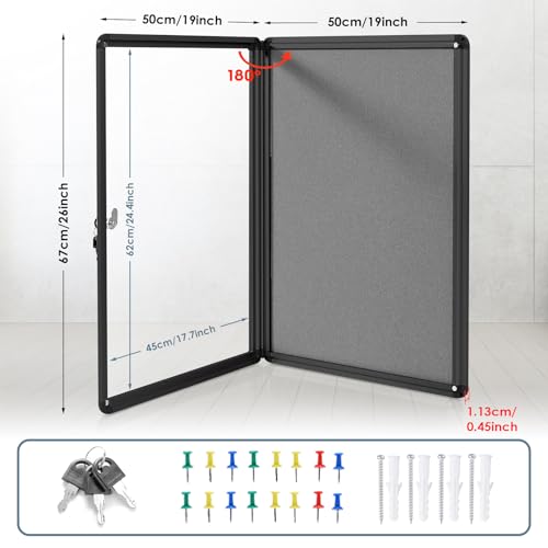 EVERSUPPLY Enclosed Bulletin Board Lockable Display Case Message Board with Locking Door for Indoor, Grey Felt, Black Aluminum Frame, 26 X 20 in by EVERSUPPLY - Image 2