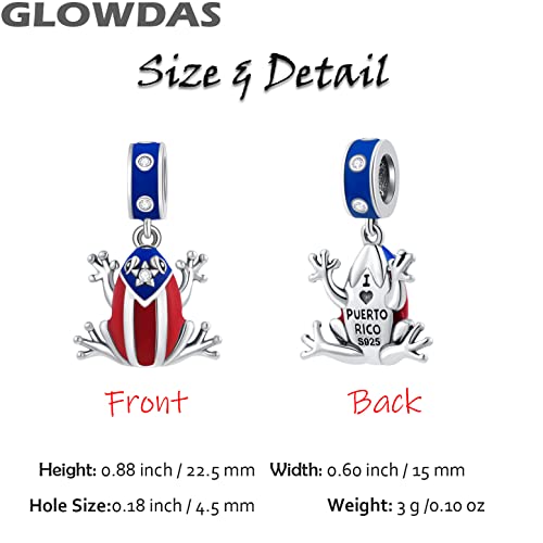 2025 Puerto Rico Coqui Charm, Frog Prince Pendant Charms, fit Pandora Animal Bracelet, 925 Sterling Silver Enamel Puerto Rican Flag Dangle Beads, Gifts for Vacation/Mothers Day/Travel2