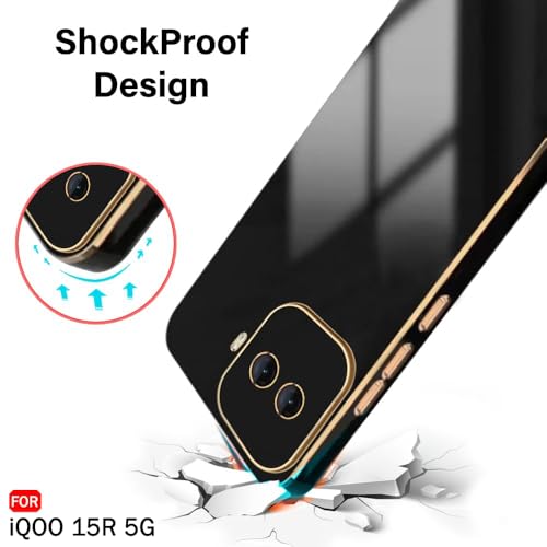 Image of TheGiftKart Luxurious Golden-Plated Back Cover Case for iQOO 15R 5G | Raised Lips for Camera & Screen Protection | Shockproof Design | Stylish Back Cover Case for iQOO 15R 5G (TPU, Black)