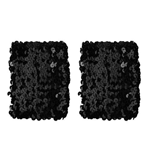 CHICTRY 1 Pair Womens Shiny Sequins Sparkle Oversleeve Cosplay Costume Cuffs Black One Size