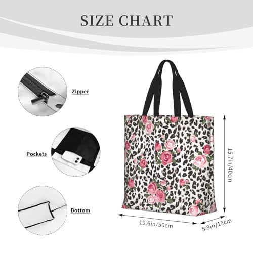Zippered Tote Bag with Pocket, 19x15x5in Reusable Grocery Shopping Bag, Casual Shoulder Bag for Work, School, Picnic2