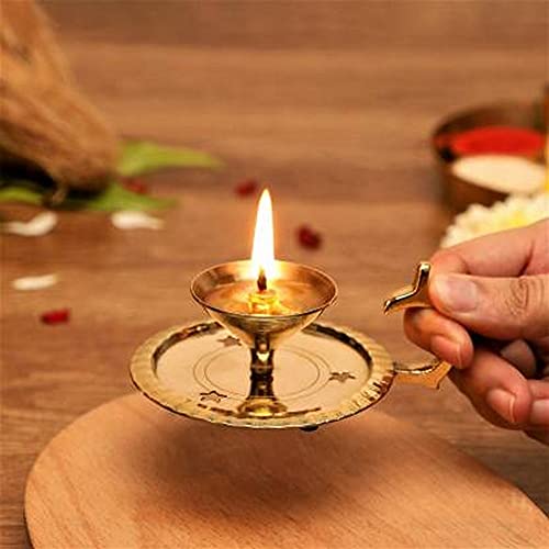 Image of eCraftIndia Golden Brass Akhand Diya with Glass Cover and Holder- Diwali Decoration Items for Home Decor- Gift for Diwali Housewarming
