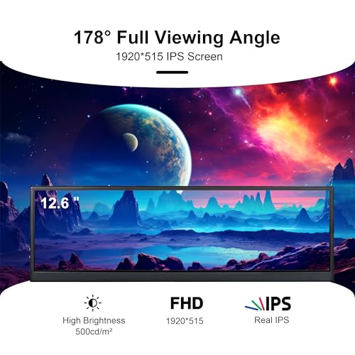 Image of wisecoco 12.6 Inch Secondary Screen FHD IPS Stretched Bar LCD Display 1920X515 Mini HDMI for Laptop Computer Health Speed Windows Aida64 Sub CPU GPU Display (No Touch Monitor)