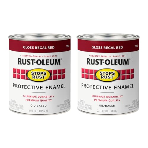 Image of Rust-Oleum Stops Rust Brush On Protective Enamel Paint, Gloss Regal Red | Rust and Corrosion Resistant, Indoor and Outdoor Durability, Beautiful Finish on Metal, Wood and More, Quart, 2 Pack