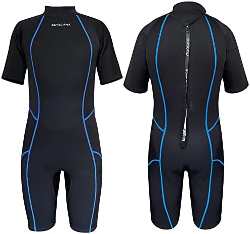 BorBorna Shorty Wetsuit Men 3mm Neoprene One-Piece Diving Suit Women Canoe Suits Back Zip Shortie Wet Suits Surfing