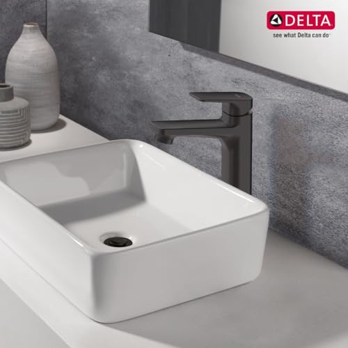 Image of Delta Faucet Single Handle Tall Lavatory Faucet Without Pop-Up Drain I Bathroom Tap for Home I Basin Mixer I Matte Black I 44425-P-BL