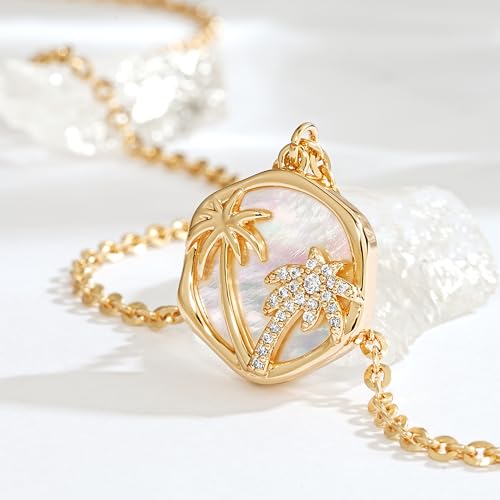 Fettero Dainty MOP Necklaces for Women, 14K Gold Plated Heart Cross Teardrop Pendant Cute Charm Neclace Delicate Pearl Beach Gold Necklace for Women Jewelry Gift