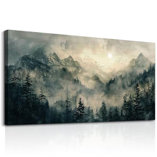 FUHAIHUA Large Framed Wall Decor For Living Room Canvas Wall Art For Office Farmhouse Wall Decorations For Bedroom Forest Fog Landscape Paintings Modern Pictures Artwork Room Home Decor 24x48 In