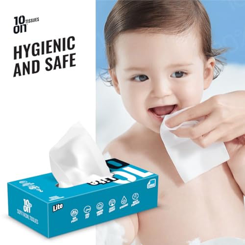 Image of 10on Lite 2 Ply Soft Facial Tissue Paper,Large Size Napkins, Pack of 4 (100 Pulls x 4 Box = 400 Pulls), Box Color May Vary