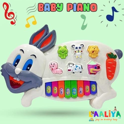 Image of Rabbit Shape Musical Piano Keyboard Toy for Kids, Baby Piano with Animal Sounds, Light & Music, Mini Keyboard Instrument for Boys and Girls Age 1 to 5 Years