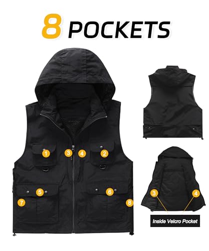 M2C Mens Hooded Mesh Multiple Pockets Traveling Vest3