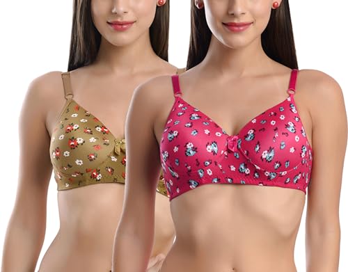 Image of FIMS - Fashion is my style Women Cotton Blend Floral Lightly Padded Bra Non-Wired Full Coverage Multicolor Cup- B
