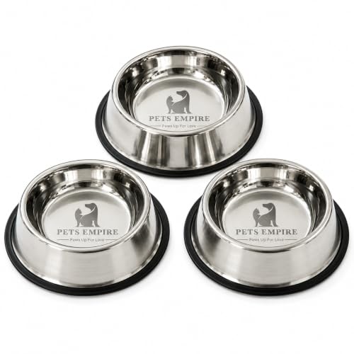 Image of Pets Empire Dog & Cat Bowls Stainless Steel, Pack of 3, Anti-Skid Feeding Bowls for Food & Water, Heavy Duty Metal Pet Bowl, Rust Proof, Dishwasher Safe for Puppies, Cats & Dogs (3, 2500 ML)