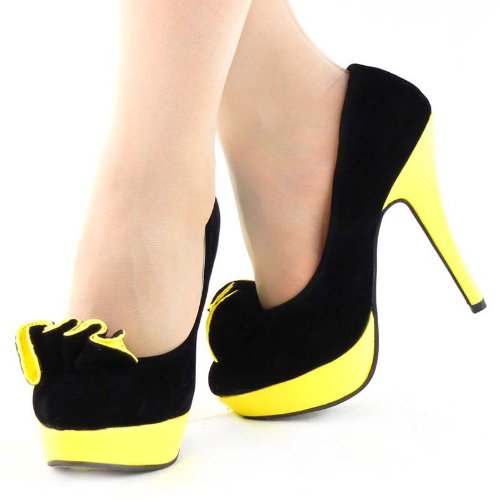 SHOW STORY Classic 2 Tone Ruffle Stiletto Platform High Heel Pump Shoes,LF304014