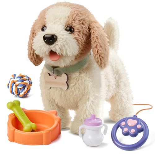 OR OR TU Cane da Passeggio per Bambini, Cammina e Abbaia al Guinzaglio, Realistico Giocattolo Interattivo per Cani di Peluche Elettronico per Bambini 3 4 5 6 7+ anni Ragazze Ragazzi Regalo