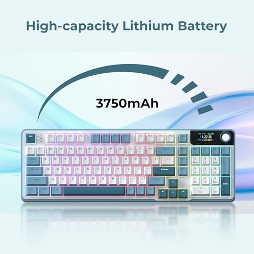 Image of Rosewill Neon S96 Wireless Mechanical Gaming Keyboard, 98-Key Layout w /Volume Knob, Bluetooth / 2.4GHz / USB-C, Hot-Swappable Red Switches, RGB Backlit, 3750mAh Battery, Windows & macOS, White