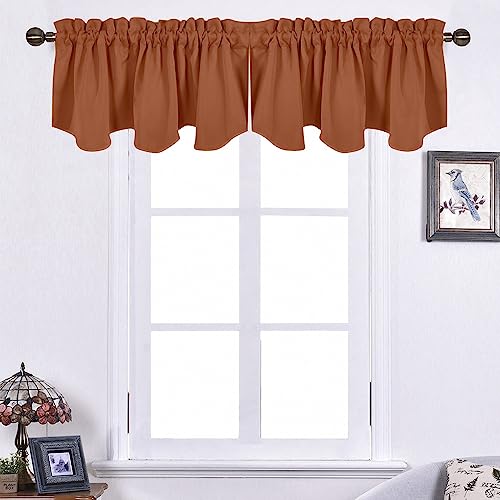 NICETOWN Valance for Bedroom Rod Pocket Blackout Thermal Insulated Curtain for Living Room Short Straight Drape Valance for Basement/Loft/Halloween Decor, 52W x 18L, 2 Panels, Burnt Orange