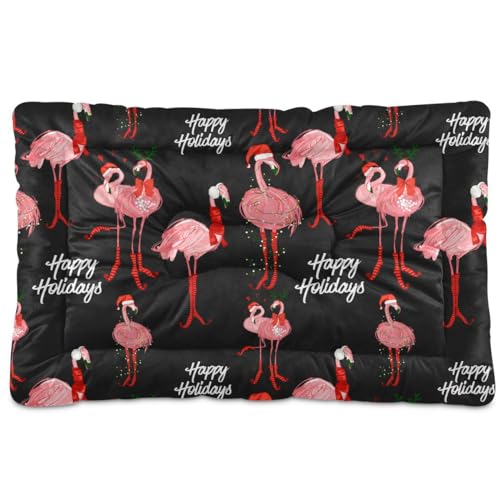 Mazeann Dog Bed Mat Tropical Flamingo Christmas Washable Anti-Slip Bottom Fluffy Comfy Kennel Pad...