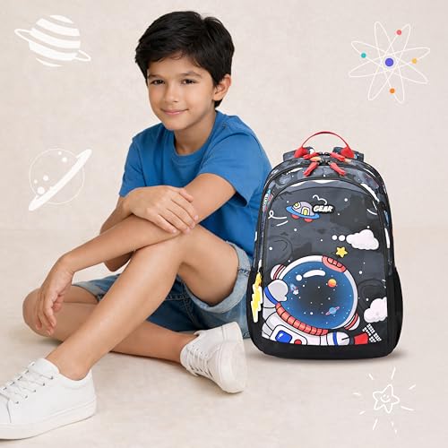 Image of Gear Astro Kid 15 inch /20L Small Water Resistant School Bag | Casual Backpack | Daypack | Travel Backpack | Kids Bag for Boys /Girls (Black - Red)