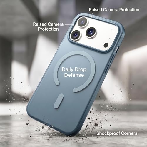 Image of amazon basics Luxury Paper Thin Case Cover for iPhone 17 Pro | Matte Finish | Compatible with magsafe | (Dark Blue, iPhone 17 Pro)