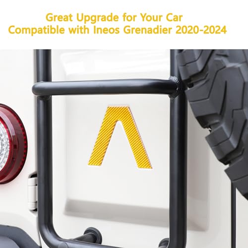 Image of Car Trunk Door Inverted Letter A Sticker Compatible with Ineos Grenadier 2020-2024 Trunk Door Decorative Stickers Tailgate Side V-Shaped Stickers Accessories ((Soft Carbon Fibers /Yellow)