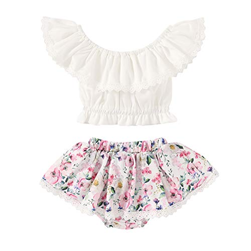 Baby Girls Romper Dress White Lace Crop Ruffle Top,Floral Romper Short Dress Outfit Clothes (White, 12-18 Months)