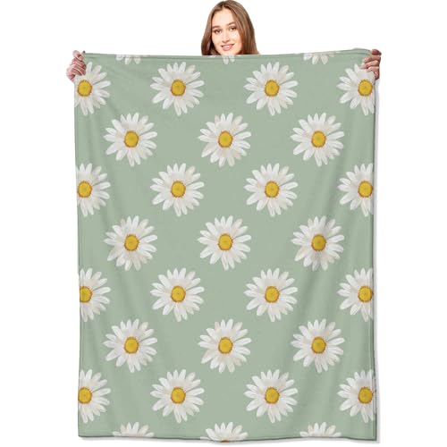 VODRM Daisy Blanket Butterfly White Floral Pattern on Mint Green Throw Blankets Gifts for Girls Women Lightweight Soft Fleece Cozy for Sofa Couch Bed Room Birthday Boho Spring Decor 50x60in