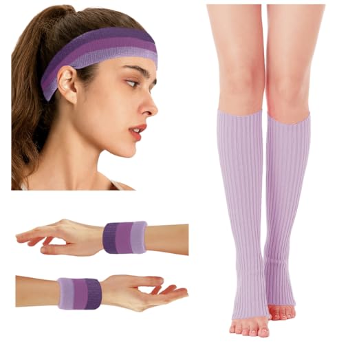 Image of v28 Neon Leg Warmers Set for women Headband Sweatbands Wristbands 80s 90s Pink Running Fanny 80's Plus Size Costumes Pack