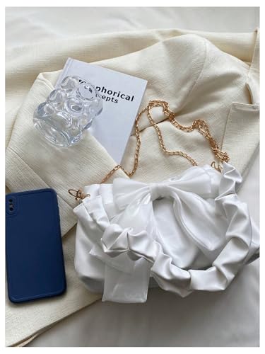 Verdusa Women's Coquette Ruched Bow Bag Y2K Top Handle Leather Shoulder Handbags with Chain3